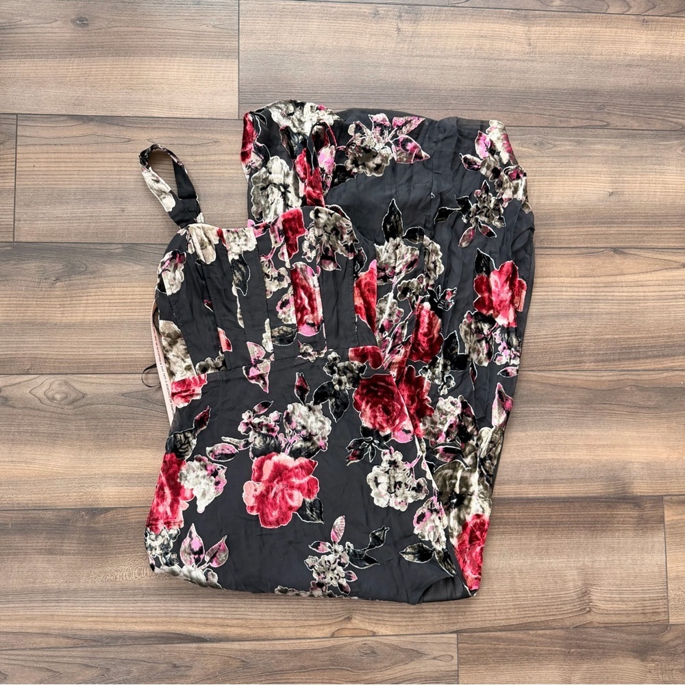 NWT Lulus Blissful Evening Black Floral Velvet Burnout Maxi Dress - Picture 3 of 4